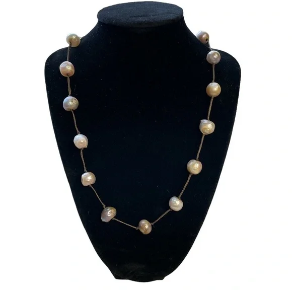 Leather & Man Made Pearl Necklace - Picture 2 of 6